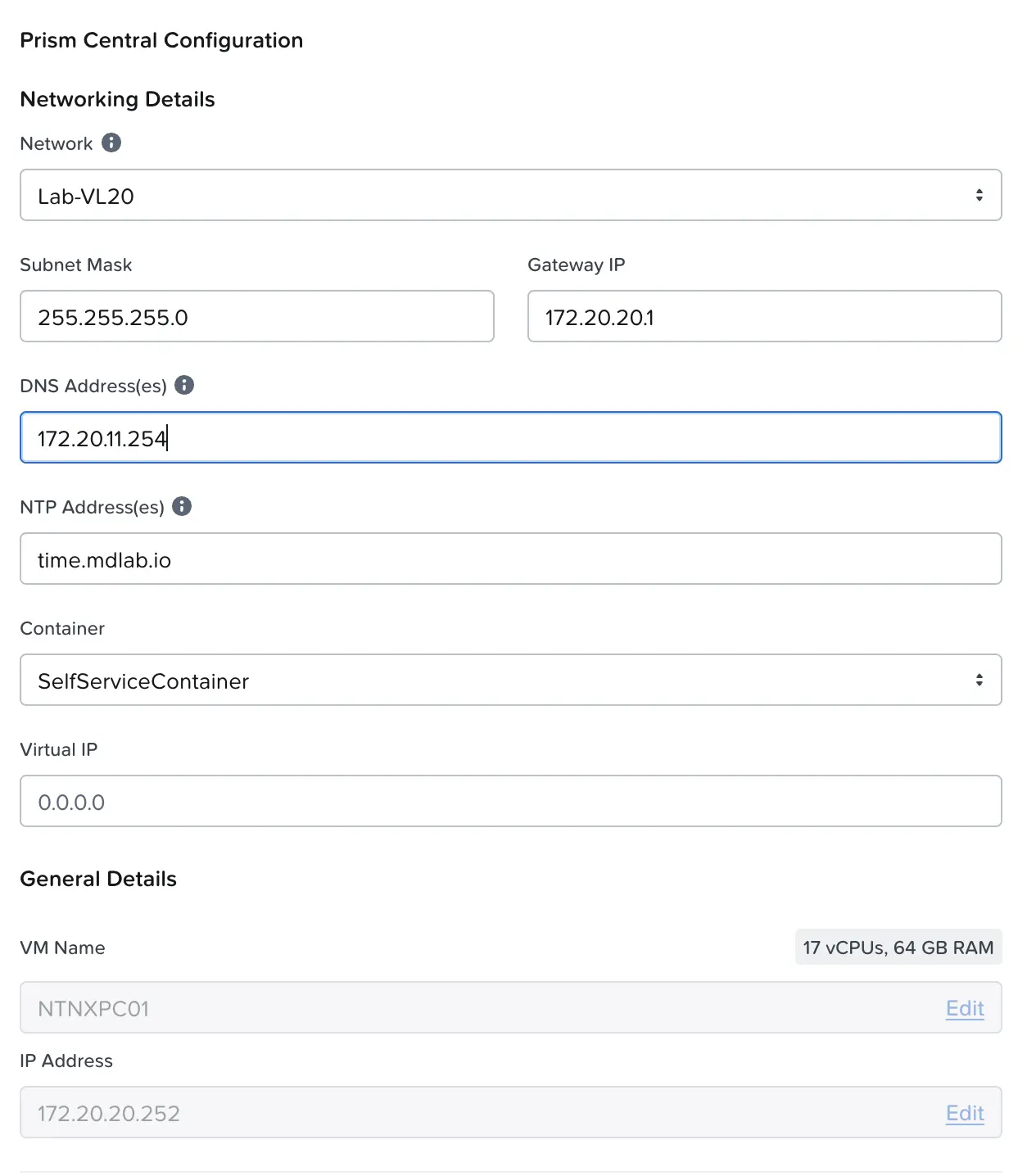 Network, name, and IP address settings for the restored instance